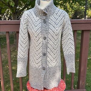 Wool blend Gray Cardigan with High Collar
